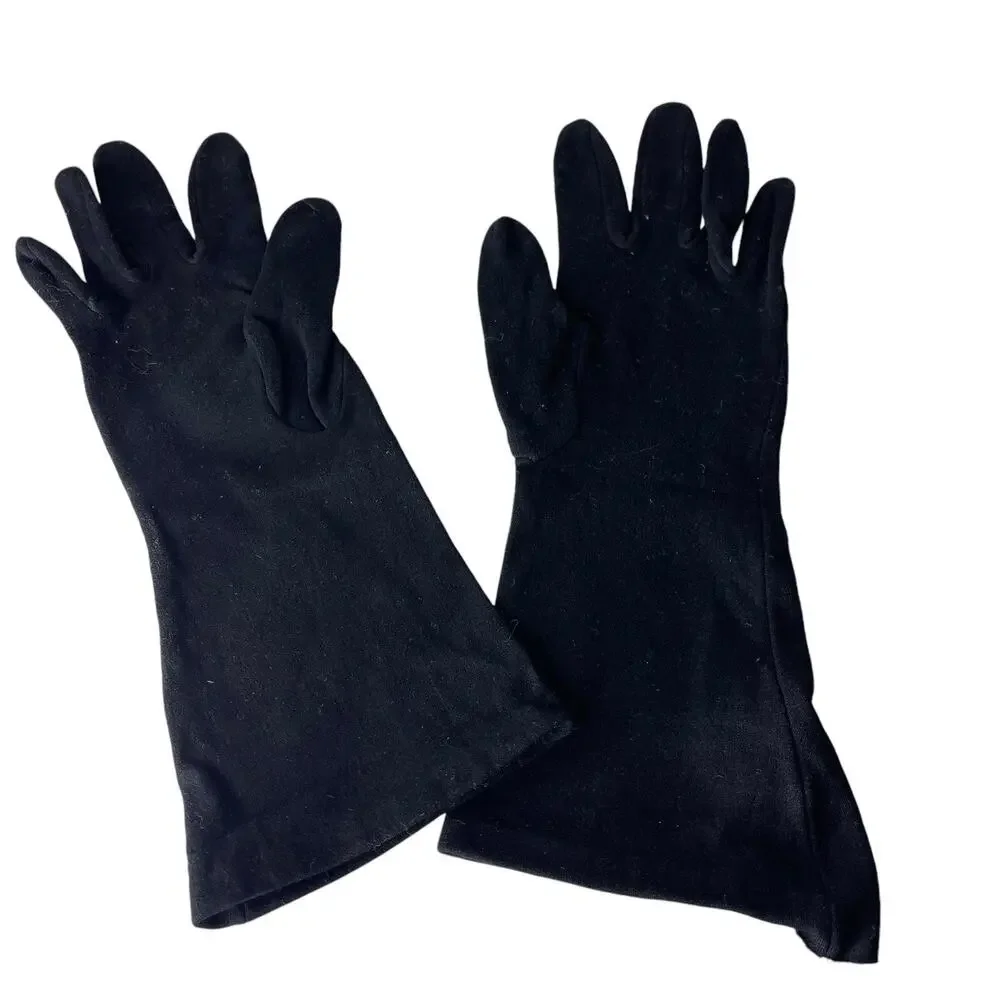 Vintage 80s Black Nylon Driving Gloves S/M Lightweight Mid-Length Evening Classy